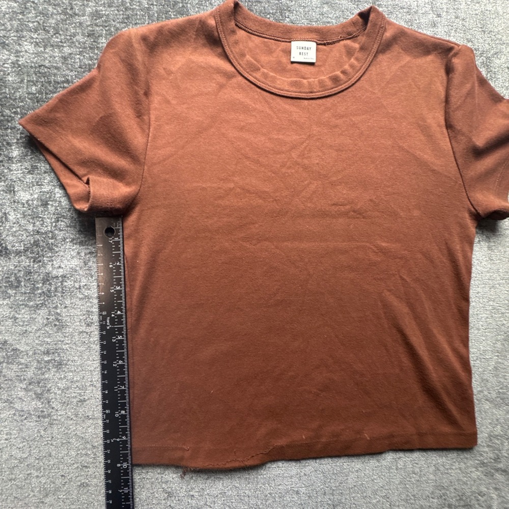 Sunday Best Aritzia Cropped Tee Shirt Womens Medium Brown Short Sleeve Crew Neck - Picture 6 of 16
